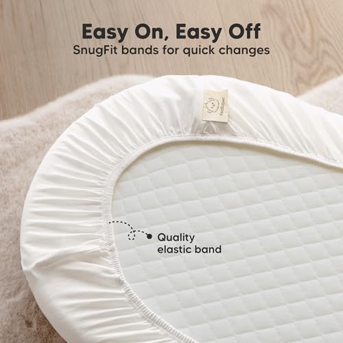 Image of 2-pk Waterproof Bassinet Sheets Girls, Boys, Cotton - 33x17 Universal Bassinet Mattress Pad Protector Cover, Compatible with Graco,Baby Delight,Chicco,Halo Bassinest Swivel Sleeper Fitted (Soft White)