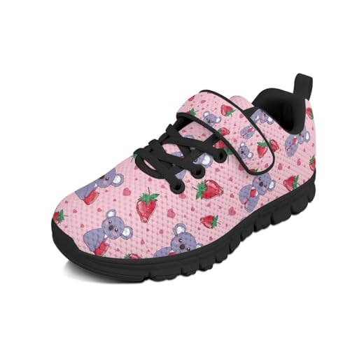 Little Kid Tennis Shoes Slip On Boys Girls Sneakers Casual Running Shoes Woven Breathable with Soft Soled Sports Hook-Loop Outdoor Shoes Koala Strawberry Pattern