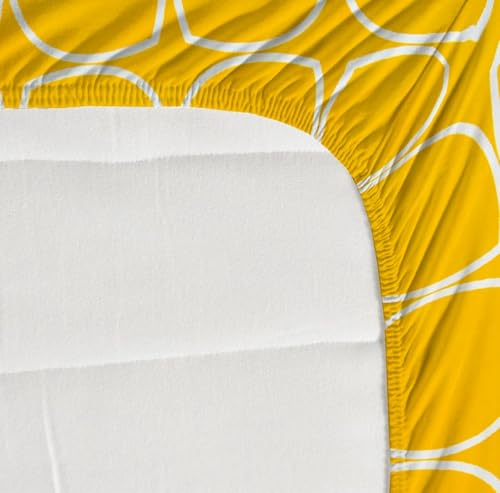 Image of la' Amour Premium Cotton Elastic Fitted Bedsheets with 2 King Size Pillow Covers Double Bed with All Around Elastic Supersoft Size - 72 King Sizex78+10 inches Oval Shape Yellow 200 tc - 220 tc