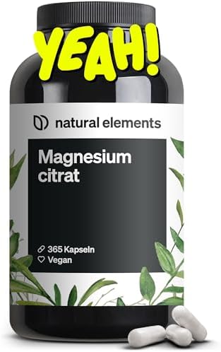 Bild von Premium Magnesiumcitrat – 365 Kapseln – Hochdosiert: 2320mg (davon 360mg elementares Magnesium) pro Tagesdosis – Ohne Zusätze – vegan, laborgeprüft und in Deutschland produziert