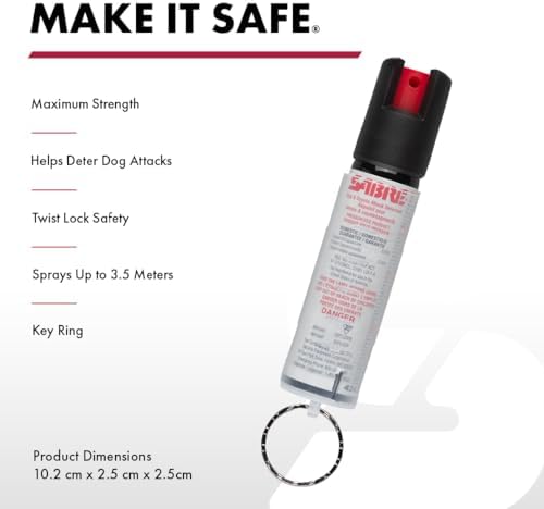 Sabre Protector 22-Gram Dog Spray with Key Ring, 14 Second Total Spray Time, 3.5-Meter Range, Humane Dog Attack Deterrent, Maximum Strength Allowed by Health Canada - 1