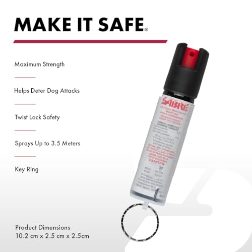 Sabre Protector 22-Gram Dog Spray with Key Ring, 14 Second Total Spray Time, 3.5-Meter Range, Humane Dog Attack Deterrent, Maximum Strength Allowed by Health Canada