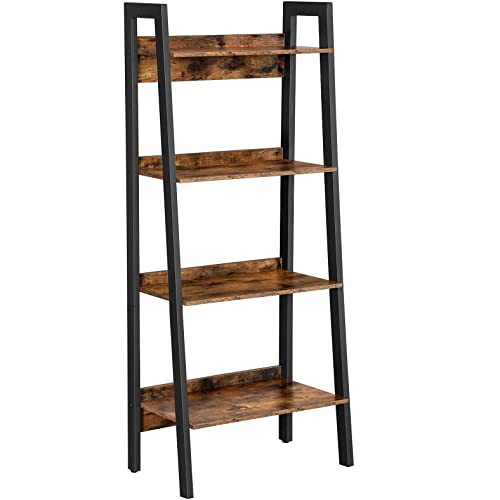 Vasagle Ladder Shelf, 4-Tier Home Office Bookshelf, Freestanding Storage Shelves, For Living Room Bedroom Kitchen, Metal Frame, Simple Assembly, Industrial, Rustic Brown And Black Ulls054X01 #TOP30