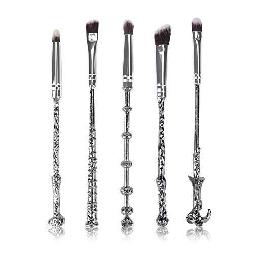 Juego de brochas de maquillaje Fashion Base; 5 unidades de mango en forma de varita mágica de metal, para sombra de ojos, cejas, nariz. Brochas Kabuki de maquillaje