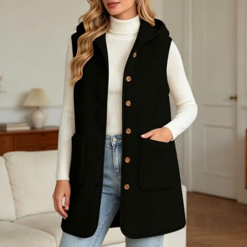 Fuzzy Vest Women Open Front Winter Long Button Down Sherpa Vest Coats - image 3
