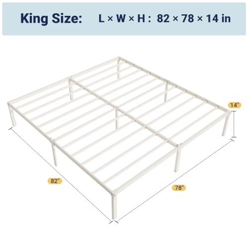 Image of Allewie King Size Bed Frame, 14 inch Metal Platform Beds with Storage Space, No Box Spring Needed and Easy Assembly, Beige