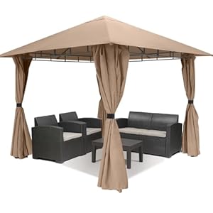 Sekey Tuinpaviljoen, 3 x 3 m, waterdicht, stabiele partytent, tuintent met 4 zijdelen ritssluiting, 180 g/m² polyester, taupe