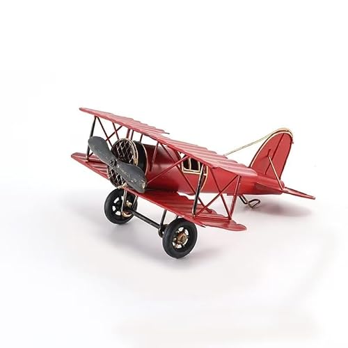 Jinglong Vintage Biplane Model Ornament Creative Metal Crafts Home Study Desktop Decoration Gift (Red)