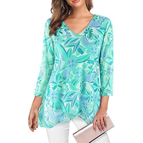 T-shirt 3/4 femme en maille imprimée et col en V élégant pour l'été