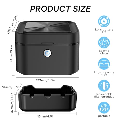 Image of Smokeless Ashtray, Multifunctional Smoke Ashtray with USB Rechargeable, HEPA Filter Smoke for Home,Office(Black)