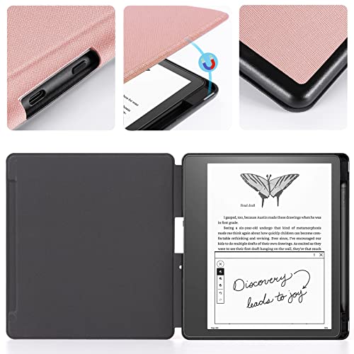 Image of CoBak Case for Kindle Scribe - All New PU Leather Cover with Auto Sleep Wake Feature for Kindle Scribe 10.2 inch 2022 & 2024 Released with Pen Holder,Rose-Gold