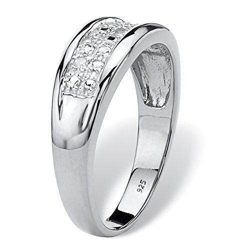 Men's Platinum over Sterling Silver Round Genuine Diamond Double Row Wedding Band Ring (1/8 cttw, I Color, I3 Clarity)2