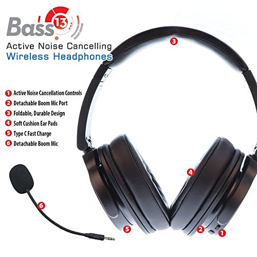 Image of Maxell Active Noise Cancellation Headphone Detachable Boom Mic & Built-in Mic - Immersive Sound with Bluetooth ANC Headphones, 20dB Noise Reduction, 40mm High-Fidelity Drivers, 10-Hour Playtime