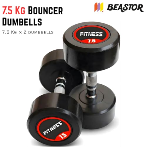 Image of Bouncer Dumbbells Pair 7.5 kg x 2 for Home & Gym Workout | Fixed Weight Dumbbells for Strength Training & Muscle Building | Heavy Duty, Unbreakable Gym Equipment (Black, 7.5kg x 2)