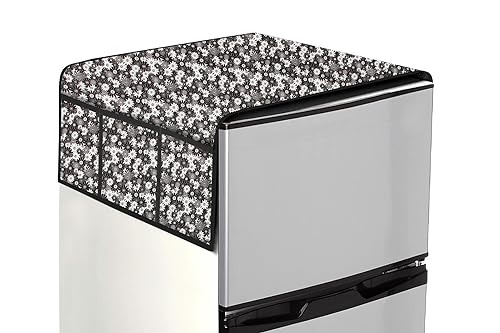 Image of The Furnishing Tree Fridge Top Cover Compatible for Samsung RT28T3C23NV /HL, 244 LTR WxL 65x111 in CM Floral Pattern Grey White