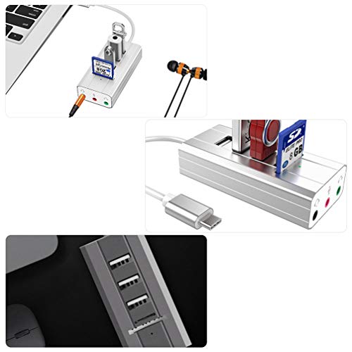 ULTECHNOVO Adaptador de Ãudio Usb Placa de Som EstÃ©reo Externo 3 Portas Tipo-C Conversor Adaptador