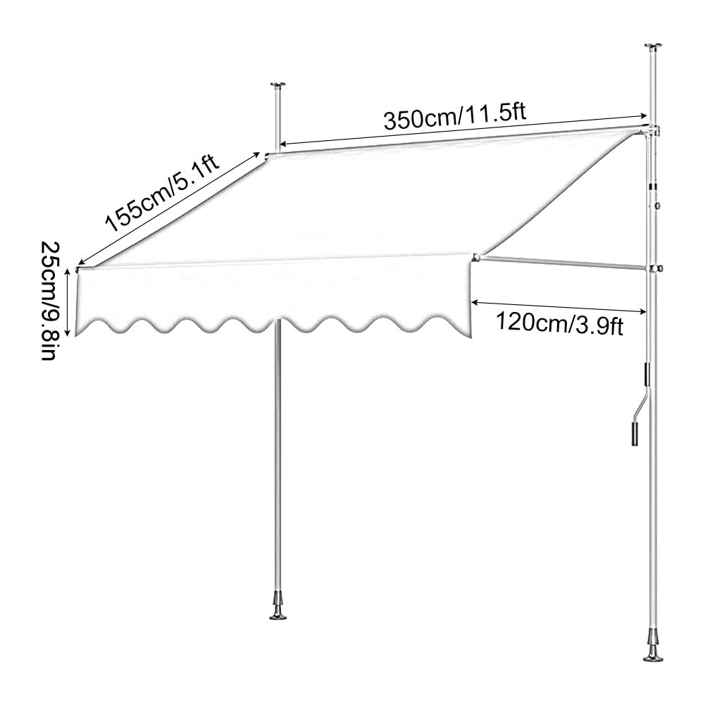 Markiza tarasowa zwijana, materiał wymienny, ręczna osłona przeciwsłoneczna, paski płótna, wodoodporny daszek poliestrowy na taras (żółty, 350 x 120 cm / 12 x 4 stopy)