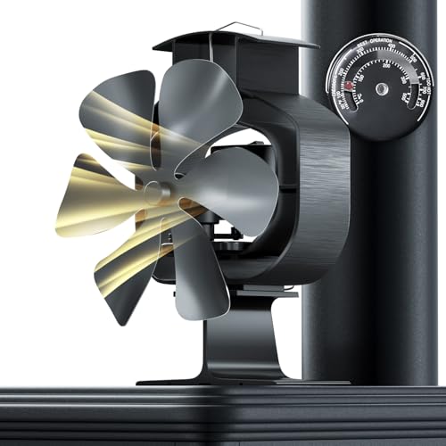 YOZISS Wood Stove Fan Oscillating with Thermometer, Heat Powered 6 Blades Thermal Fan, Non Electric Fireplace Fan for Wood/Log Burner, Eco-Friendly, 60° Rotation Circulating Warm Air