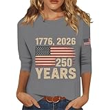 Women's Round Neck Casual Tops 3/4 Sleeve America 250 Shirts Patriotic Flag Printed 250th Anniversary USA Blouse