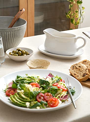 Le Tauci 17Oz Gravy Boat With Saucer Stand, Set Of 1, Ceramic Sauce Boat With Tray For Salad Dressings, Creamer, Broth, Black Pepper, White #TOP5