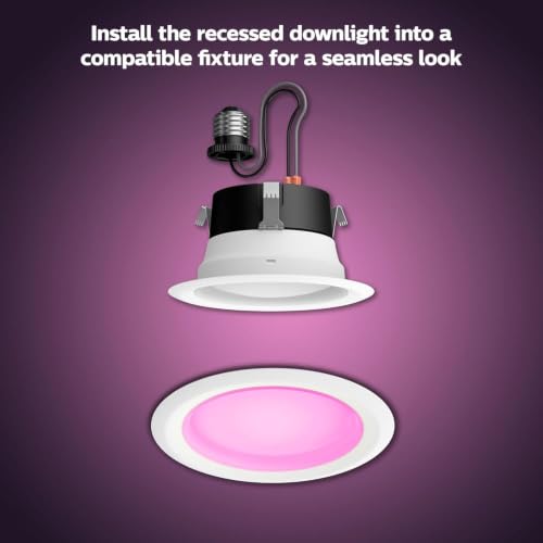 Image of Philips Hue Smart Retrofit Recessed Lighting 4 inch - White and Color Ambiance Color-Changing Light - 850 Lumen - Control with Hue App - Compatible with Alexa, Google Assistant, Apple Homekit - 1 Pack