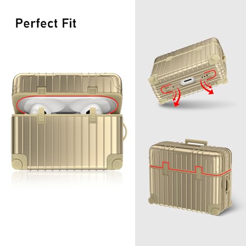Image of Airpods Pro 2nd Generation Case, V-MORO Cute Suitcase Cover Case for Airpods Pro Travel Luggage Protective Hard Case with Keychain for Men Women - Gold