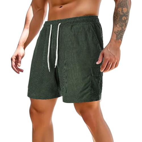 Pantalones cortos de verano para hombre, pantalones cortos de pana suave, pantalones cargo cortos, informales, ligeros, pantalones deportivos con cordón, cintura elástica con bolsillos, elásticos