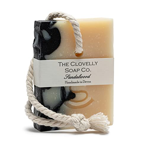 Clovelly Soap Co Natural Handmade Soap on a rope Bar (Sandalwood, 100g) For all skin types.