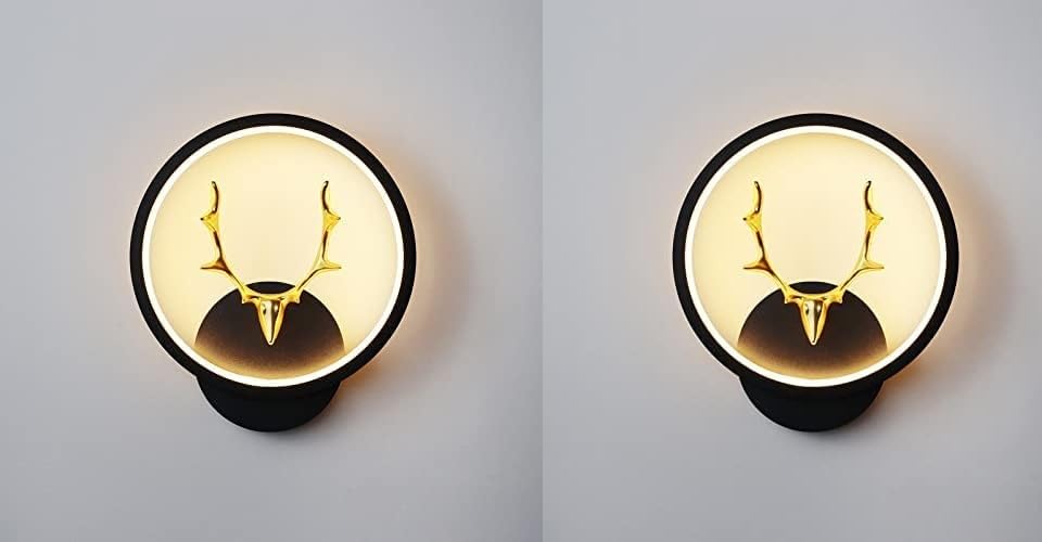 Image of Home Decore Led Fancy Wall Light,Night Lamp,Decorative Lamp,Wall Hanging Lights for Bedroom,Living Room,Color(Warm White+Natural White+Cold White).(Black Round Deer Head)(Pack of 2)