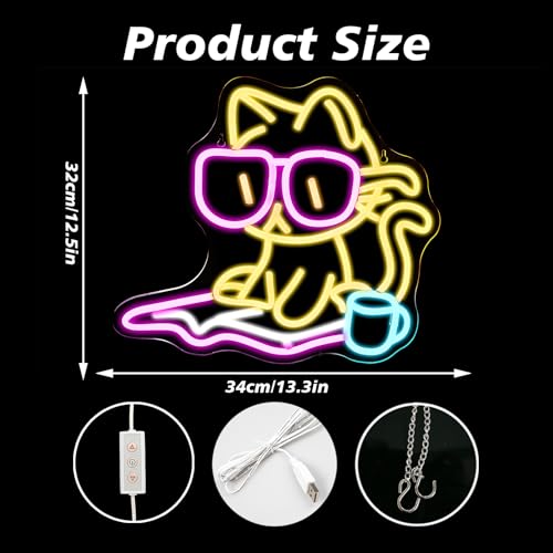 VYXIN Cat Read Book Neon Light Sign for Wall Decor Read Cat Neon Light Bedroom Wall Decor Colorful Led Sign Suitable for Classroom Book Party Library Coffee Bar Decoration Read Room Bookish Gift - Image 3