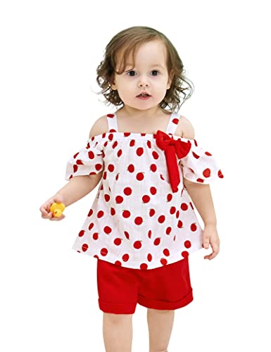 Hipea Toddler Baby Girls Summer Clothes Outfits Ruffle Camisole Spot Dot Tops and Casual Shorts 2-Piece Newborn Girl Clothing Set (Red-Apple, 18-24M) - Thumbnail 6
