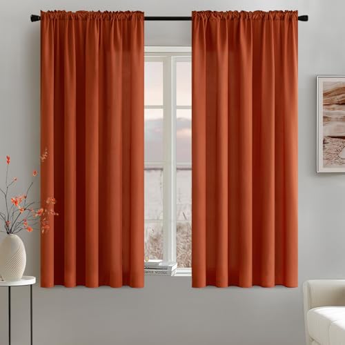 Image of MIULEE Burnt Orange Fall Semi Sheer Privacy Curtains 2 Panels 52W x 45L | Semi sheer privacy, non-see-through, light filtering, fits kitchen, bathroom, bedroom