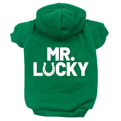 Mr. Lucky St. Patrick's Day Pullover Fleece Lined Dog Hoodie with Leash Hole Sweatshirt (Green 4X-Large 989)