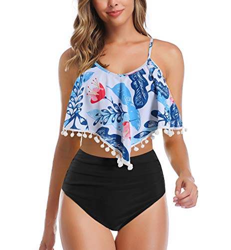 Women high waisted swimsuits tummy control two piece tankini ruff…