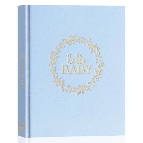 Lanpn Album Bebe Primer 5 Año para Niño Niña, Libro Recuerdos Bebé para Pegar Fotos y Escribir, Hello Baby Libros Cuaderno Diario Álbum Fotos Bebe Regalo Recién Nacido (Azul,154 Páginas, Inglés)