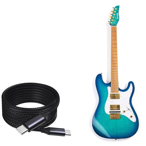 BoxWave Cable Compatible with Jamstik Deluxe MIDI Guitar - DirectSync PD Cable (10ft) - USB-C to USB-C (100W), Long Type C Braided Nylon Alloy Fast Charge - Jet Black