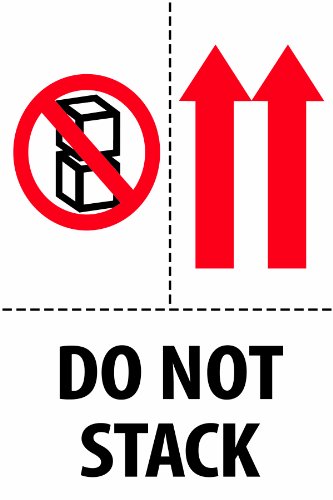 Tape Logic DL2153 Shipping and Handling Label, Legend  DO NOT STACK  with Graphic, 4  Length x 6  Width, Red Black on White (Roll of 500)