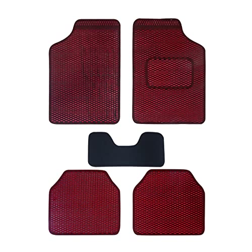 Image of Kingsway Premium Dotted Design Car Floor Foot Mats, Universal Fit for All Cars, Water and Dustproof, Color Red, Set of 5 Piece
