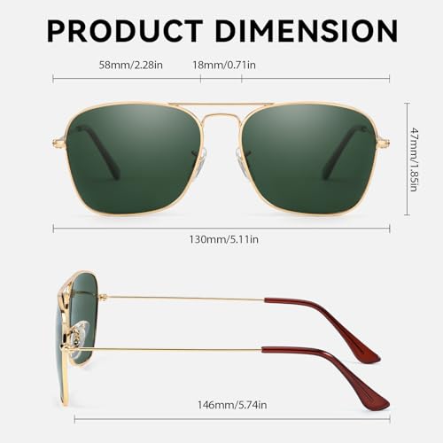 SIPHEW Polarized Square Aviator Sunglasses for Men, Retro Double Bridge Metal Frame, UV400 Protection for Outdoor/Driving4