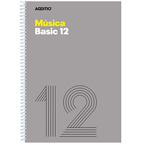 Additio - Cuadernos De Música Basic 12 | Adaptados A Todas Las Edades Y Procesos De Aprendizaje | 12 Pentagramas De 10 Mm | 50 Páginas | Tamaño A4 | Papel Ecológico | Espiral | Gris