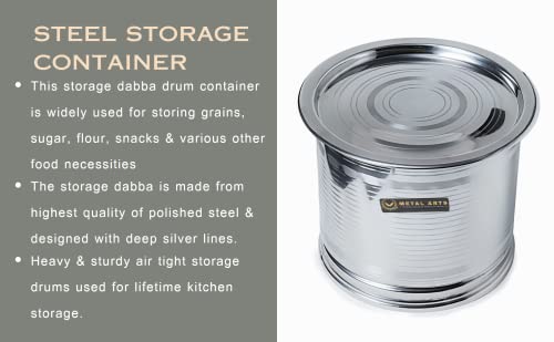 Image of Steel Rice Storage Container 5 KG | Mini Container | Mini Storage Box | Drum | (SET OF 2), Silver