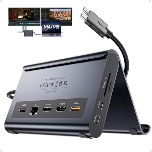 Image of MacBook Docking Station Dual Monitor 4K@60Hz, Vertical Laptop Stand with 2xHDMI, 100W PD, 10Gbps USB-C /A, Ethernet, Audio, SD /TF, USB C Dock for MacBook Pro /Air M4 /M5 - Midnight