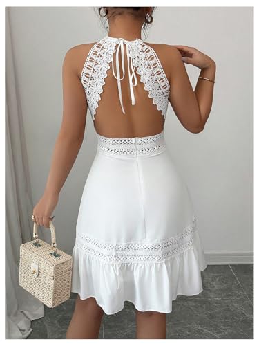 Image of SweatyRocks Women's Ruffle Backless Lace Dress Halter Sleeveless Summer Dresses