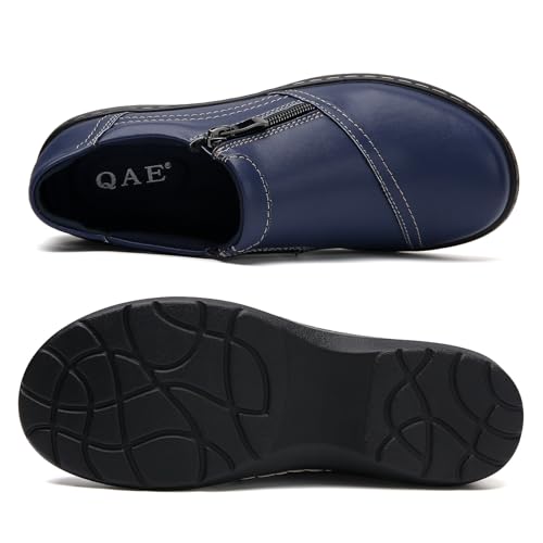 Image of QAE Loafers for Women Comfort Women's Penny Loafers with Zipper Orthopedic Lightweight Slip-On Flats Casual Work Dressy Walking Business Shoes