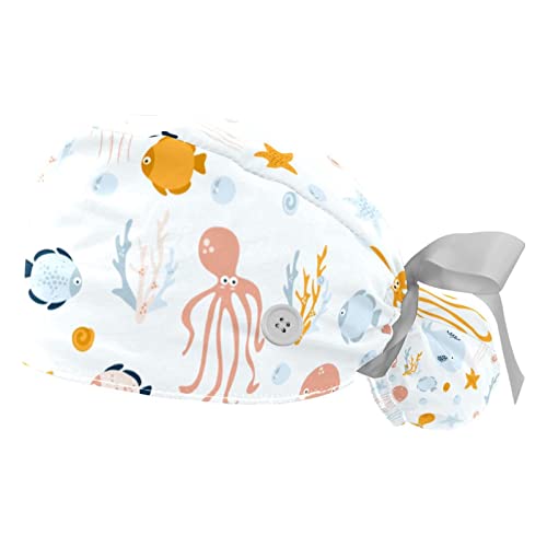 Working Caps with Button Vintage Ukrainian Floral Pattern Ponytail Holder Tie Back Hat for Women Long Hair