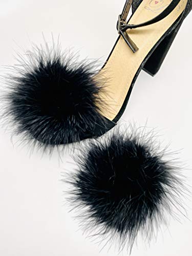 Detachable Black Feather Pom Pom Shoe Clips Set Of 2 #TOP4