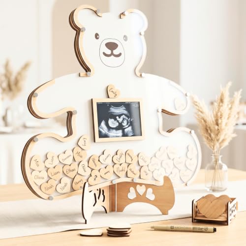 Image of Baby Memory Keepsake Frame Guestbook - Luxury Baby Shower & First Birthday Guest Book Alternative - Preserve Wishes, Messages & First Year Memories in a Beautiful Nursery Display