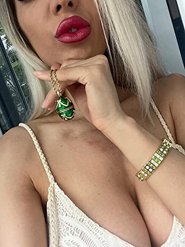Luxury Emerald Faberge Egg Green Jewelry Set Necklace & Bracelet Swaroskidiamond 24Kgold Artisan Gift Birthday Gift For Women August Birthstone Daughter Inlaw Sister Niece Bday Idea Her Present #TOP5