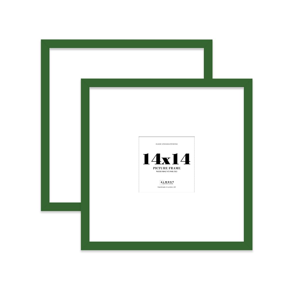 14x14 Green Picture Frame with Large Mount for 5x5 Photos, Prints - Modern Square Wall Frame, Set of 2