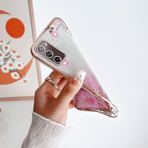 Image of for Samsung Galaxy S20 FE Case,S20 FE Case for Women Gradual Change Glitter Crystal Soft TPU Stylish Butterfly Floral Heart Clear Protective Cover with Strap for Samsung S20 FE (Rose Gold)